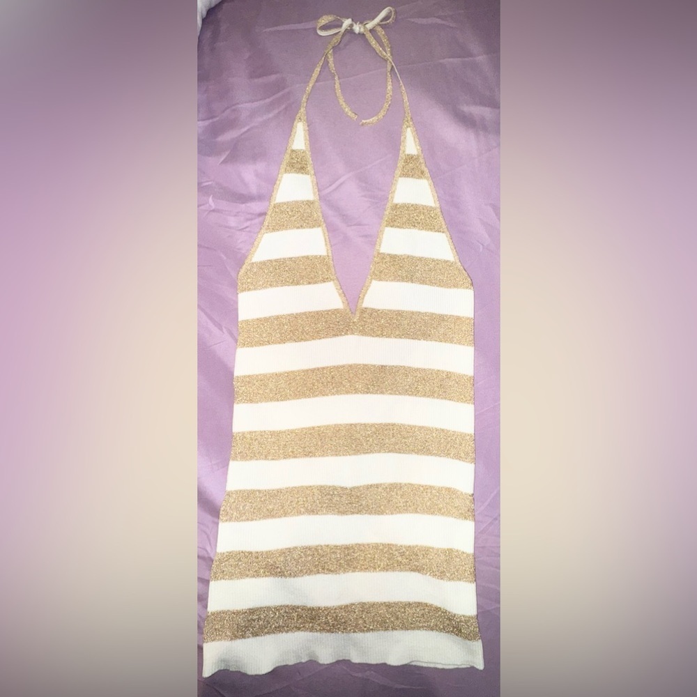 Dolce & Gabbana Metallic Stripe Rib Knit Halter Top Size 42 (EU) 6-8 est. US